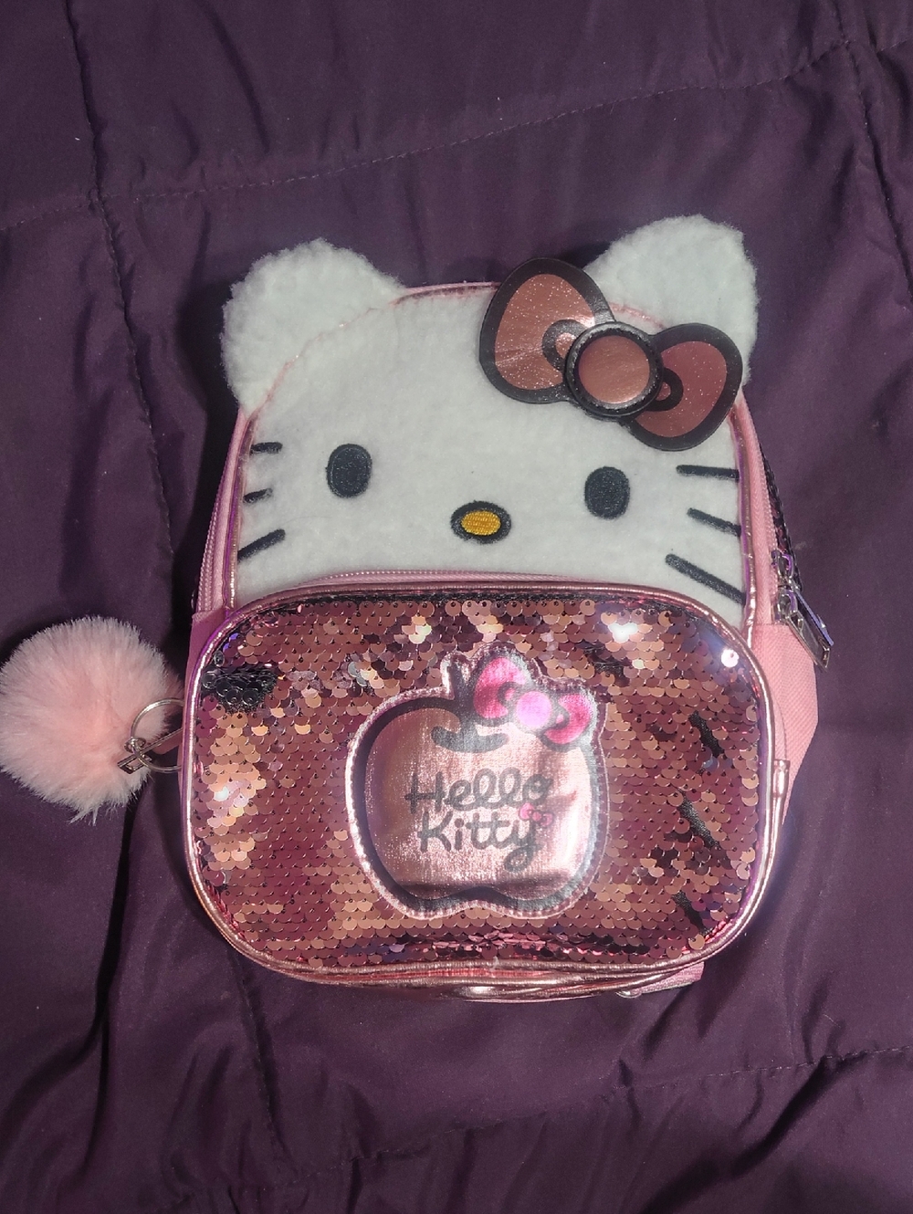 Hello Kitty Pink Sequin Kids Crossbody Bag with Plush Face